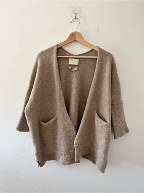 Lauren Manoogian Open Front Alpaca Wool Cardigan Tan Beige Petite